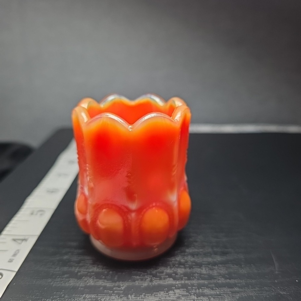 Vtg. Degenhart Orange Slag‎ Glas Beaded Medallion Oval Knob Toothpick Holder